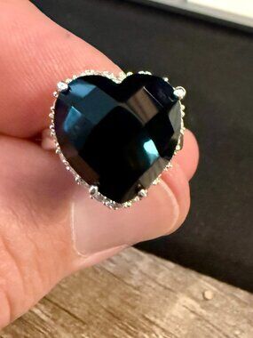 Faceted Onyx heart 925 ring